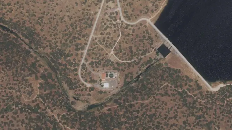 Vista aérea del entorno de la estación Barcarrota (ortofoto PNOA)