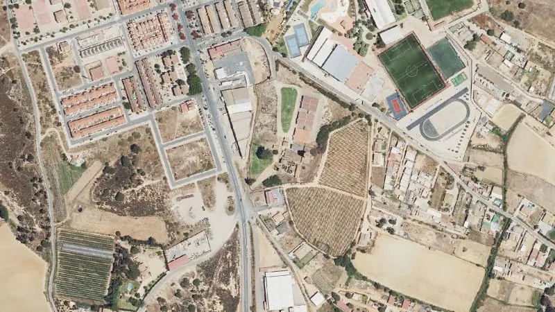Vista aérea del entorno de la estación Palos (ortofoto PNOA)