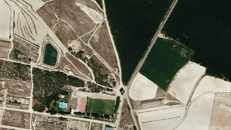 Vista aérea del entorno de la estación Bujaraloz (ortofoto PNOA)