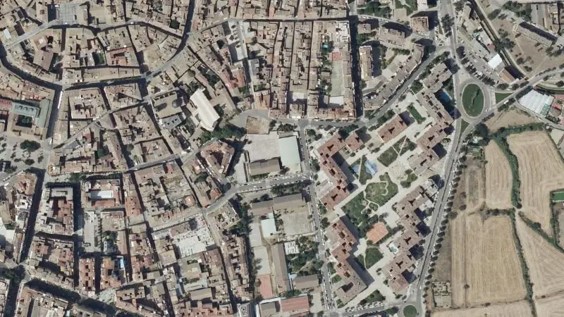 Vista aérea del entorno de la estación Huesca (ortofoto PNOA)