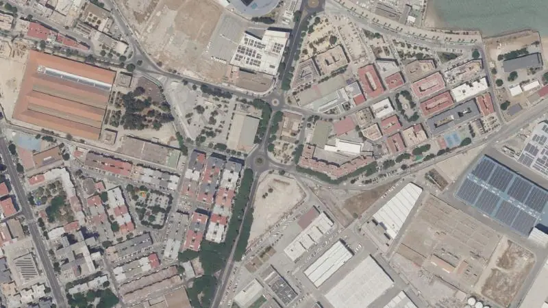 Vista aérea del entorno de la estación Avda. Marconi (ortofoto PNOA)