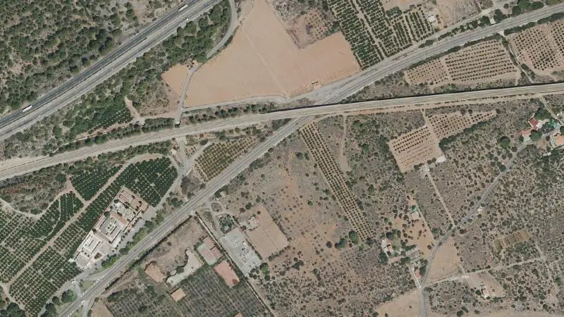 Vista aérea del entorno de la estación Benicassim (ortofoto PNOA)