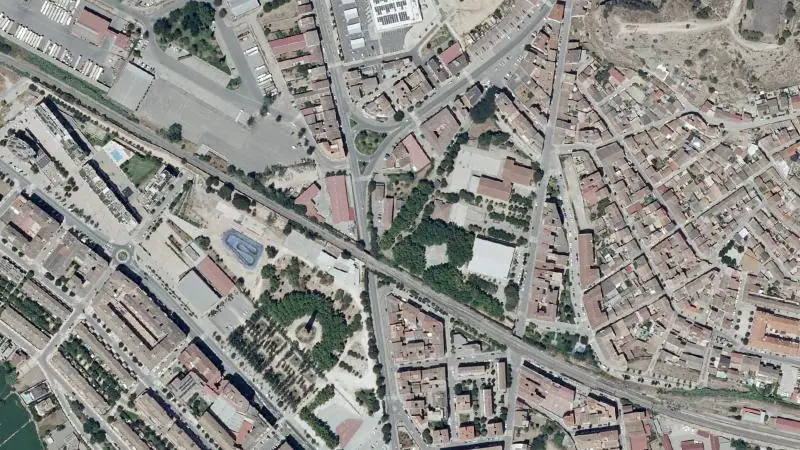 Vista aérea del entorno de la estación Monzón Centro (ortofoto PNOA)