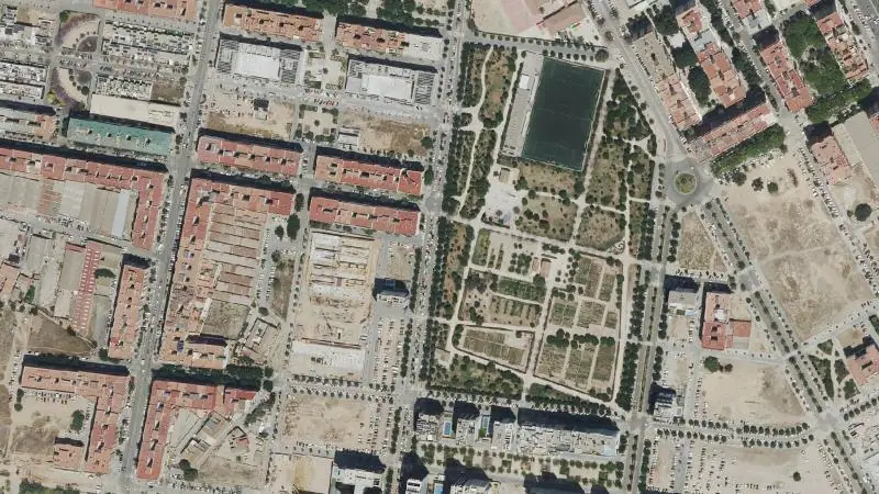 Vista aérea del entorno de la estación València - Centre (ortofoto PNOA)