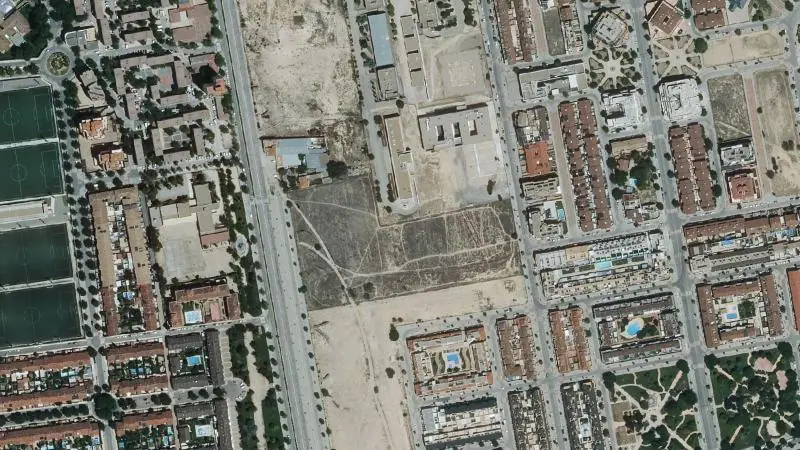 Vista aérea del entorno de la estación Albacete - Parque Tecnologico (ortofoto PNOA)