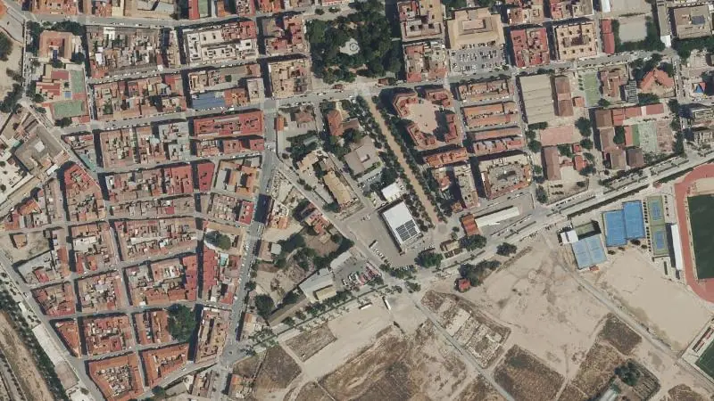 Vista aérea del entorno de la estación Jumilla (ortofoto PNOA)